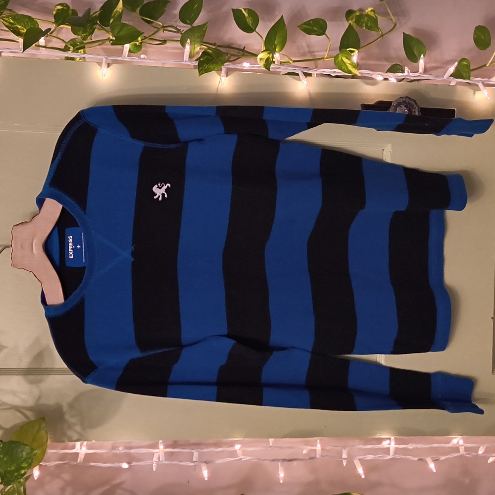 Women's Express Bold Striped Royal Blue Black Thermal S